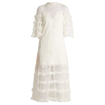 Contrast-panel tiered lace dress