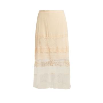 Lace-panel silk-georgette skirt