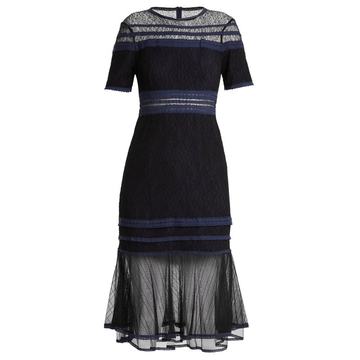 Short-sleeved lace-panel dress