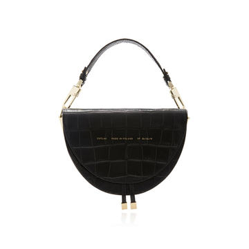 Croc-Effect Leather Shoulder Bag