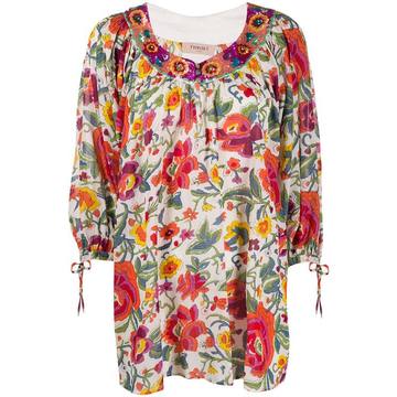 gathered floral-print tunic