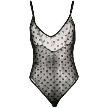 mesh monogram bodysuit