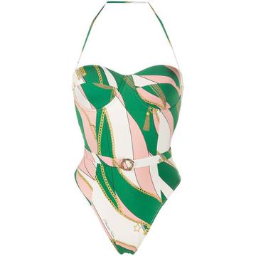 chain print halterneck swimsuit