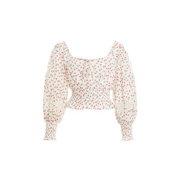 Helena Floral-Print Smocked Cotton Blouse