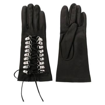 textured lace-up detail gloves