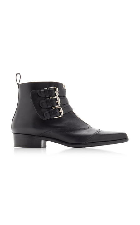 Buckle-Embellished Leather Ankle Boots展示图