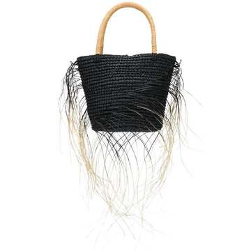 two-tone fringed tote