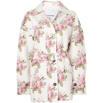 belted floral print coat