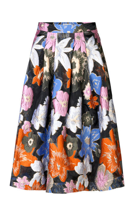 Thea Pleated Metallic Floral-Jacquard A-Line Midi Skirt展示图