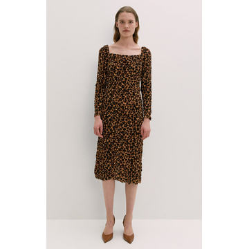 Amyna Ruched Leopard-Print Muslin Midi Dress