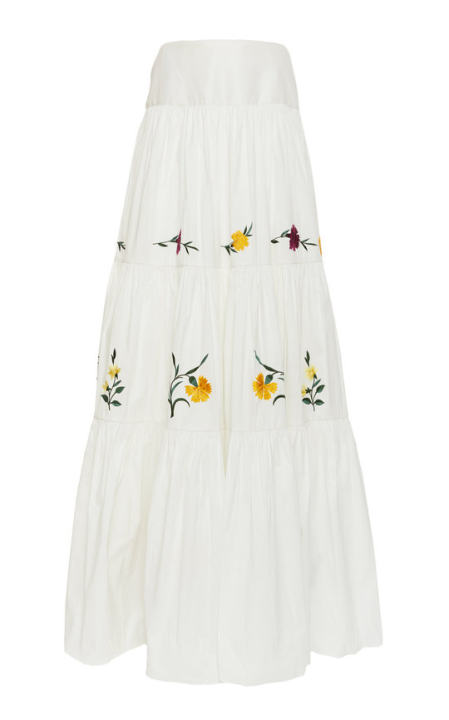 Adrina Tiered Floral-Embroidered Cotton-Silk Maxi Skirt展示图