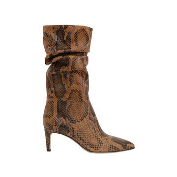 Slouchy Python-Effect Leather Calf-Length Boots