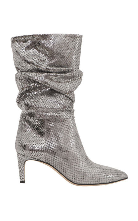 Slouchy Python-Effect Metallic Leather Calf-Length Boots展示图