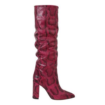 Slouchy Python-Effect Leather Knee Boots