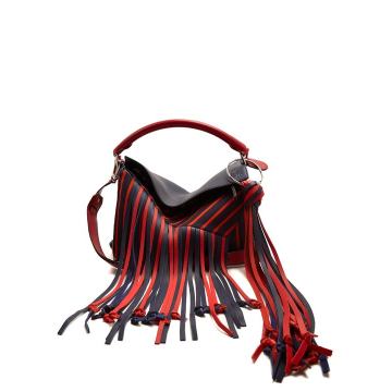 Puzzle fringed striped canvas bag