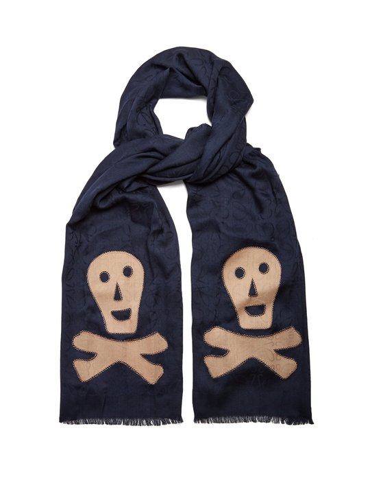 Skull-appliqué logo-jacquard wool-blend scarf展示图