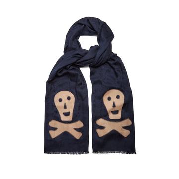 Skull-appliqué logo-jacquard wool-blend scarf