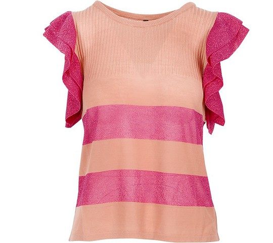 Salmon Pink Lurex Ruffle Women's T-Shirt展示图