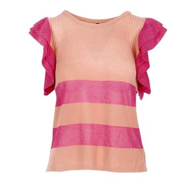 Salmon Pink Lurex Ruffle Women's T-Shirt