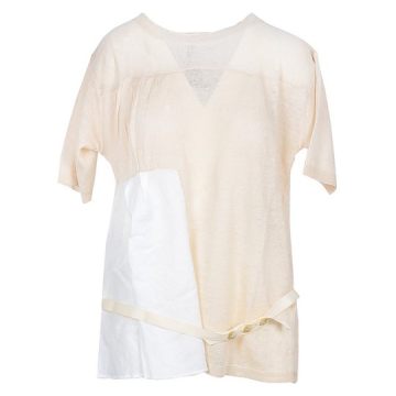 White and Beige Linen Belted Women's T-Shirt