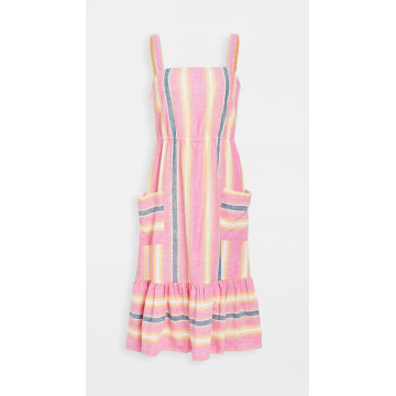 粉色亚麻条纹连衣裙