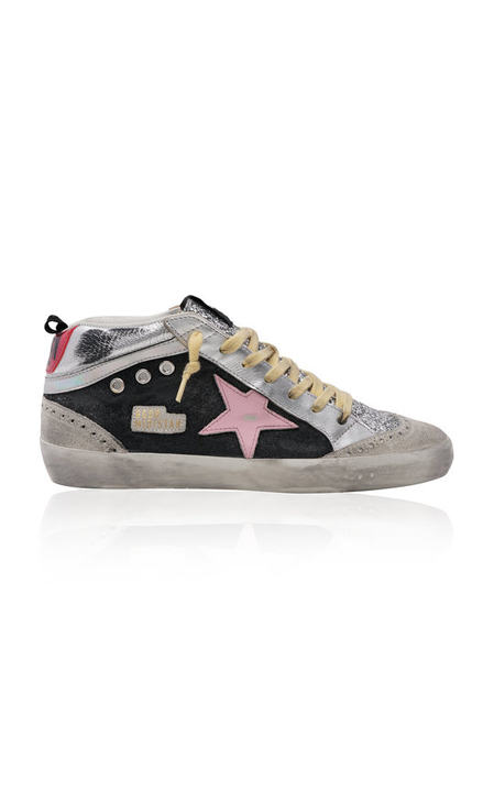 Mid-Star Glitter-Embellished Leather Wave Sneakers展示图