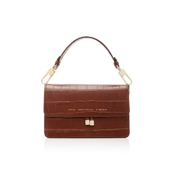 Croc-Effect Leather Shoulder Bag