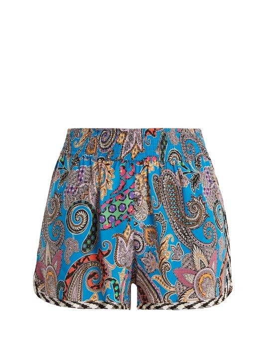 Paisley-print silk-crepe shorts展示图