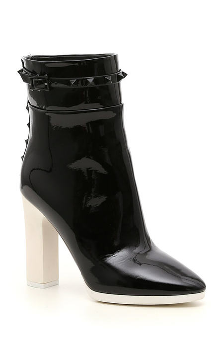 Rockstud-Detailed Patent Leather Ankle Boots展示图