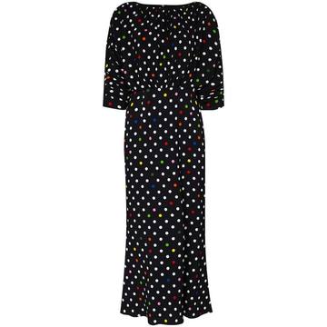 spot-pattern midi dress