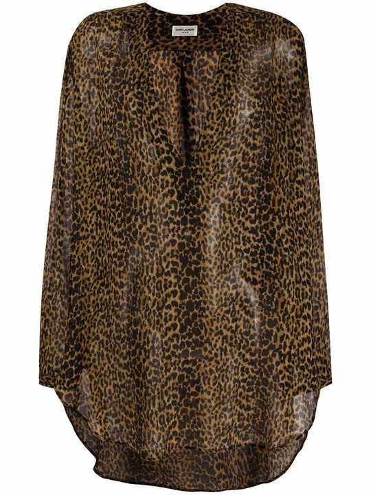 leopard print asymmetric blouse展示图