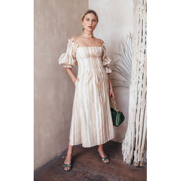 Ida Off-The-Shoulder Striped Cotton-Silk Midi Dress