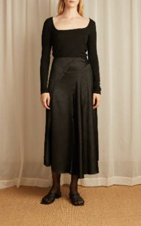 Tasseled Satin Wrap-Effect Midi Skirt展示图