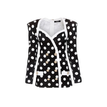 Polka-Dot Crepe Double-Breasted Mini Blazer Dress