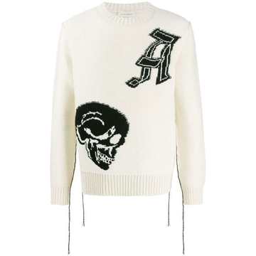 skull and logo crew neck jumper