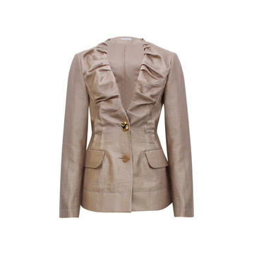 Dana Button-Detailed Ruched Shiny Twill Blazer