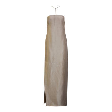 Lou Halter-Neck Twill Maxi Dress