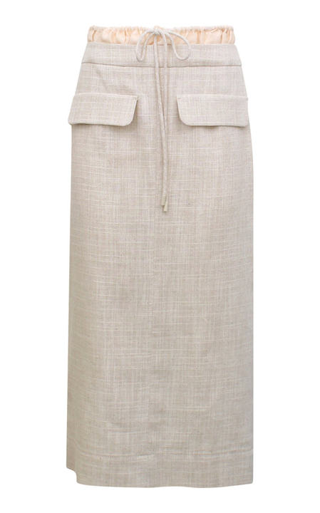 Taylor Drawstring-Detailed Cotton-Linen Blend Midi Skirt展示图