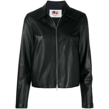 contrast stitching leather jacket