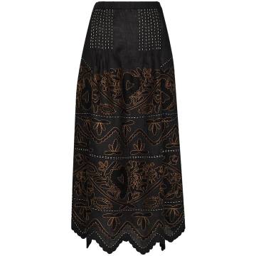 Mirella embroidered linen skirt