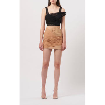 Draped Mesh And Crepe Mini Skirt