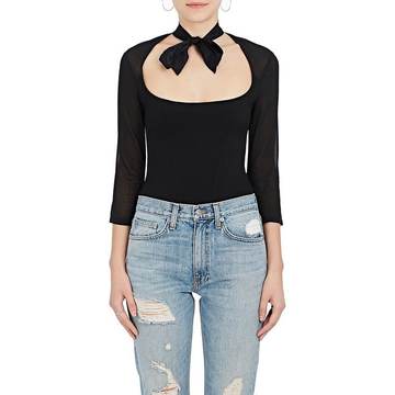 Bow-Neck Mesh Bodysuit