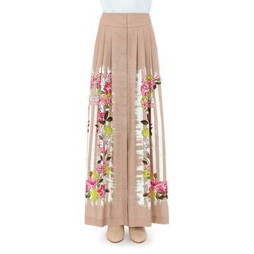 Pleated Printed Cotton Poplin Maxi Skirt