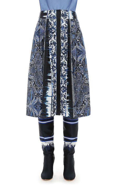 Azulejos Printed Silk Habotai A-Line Midi Skirt展示图