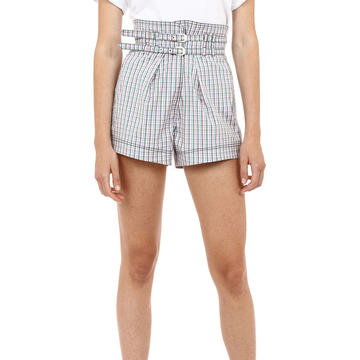 Gingham Poplin High Waisted Belted Shorts