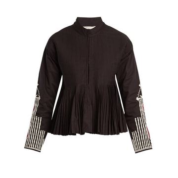 Artemis stand-collar embroidered pleated jacket