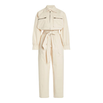 Belted Cropped Cotton-Twill Jumpsuit