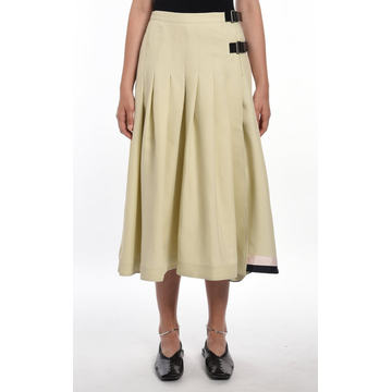 Silk-Blend Pleated Midi Skirt With Buckle Detail