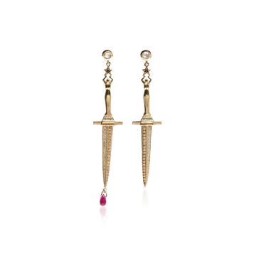 Dagger 18Kt Yellow-Gold, White and Champagne Diamond Earrings