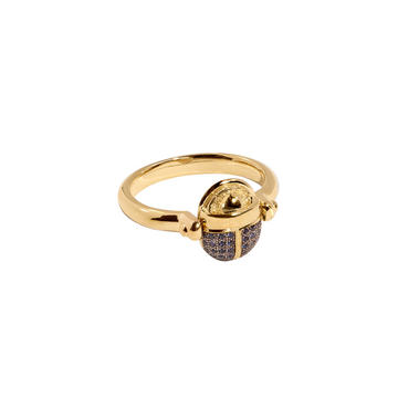 Rotating 18kt Yellow-Gold and Blue Sapphire Scarab Ring